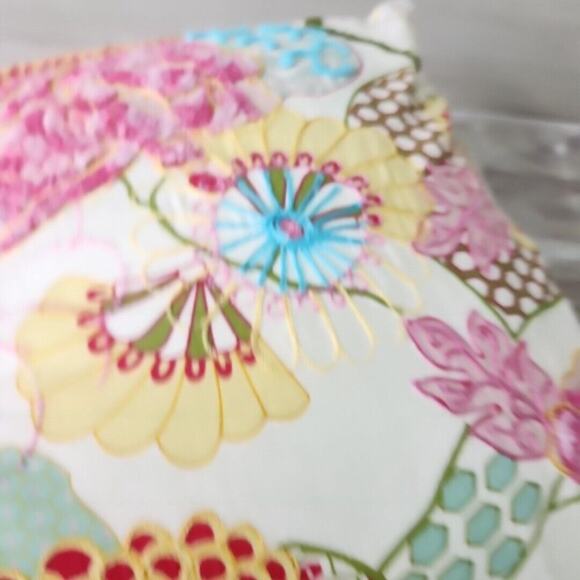 Pier 1 Imports Multicolored Floral Pastel Embroidered Pillow Pink Stripe Back - Picture 11 of 13